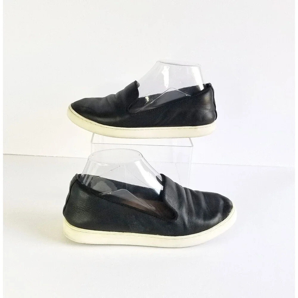 BIRDIES The Swift Black Leather Slip On Sneakers Sz 6.5 Flat White Soles - Picture 5 of 15